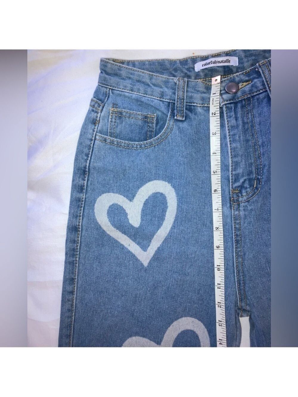 Colorful Natalie High Waisted, Wide Leg Heart Jeans in light Denim size 27 - Picture 7 of 11